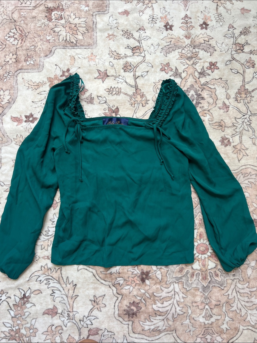 Blue Rain Emerald Green Square-Neck Long Sleeve Blouse